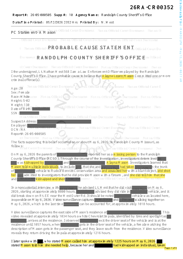 First page of the supplied Alayna Mason: investigation statement statement