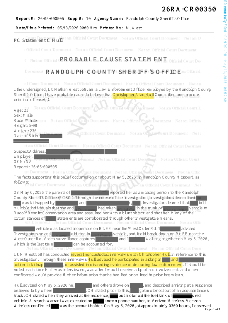 First page of the supplied Christopher Hull statement