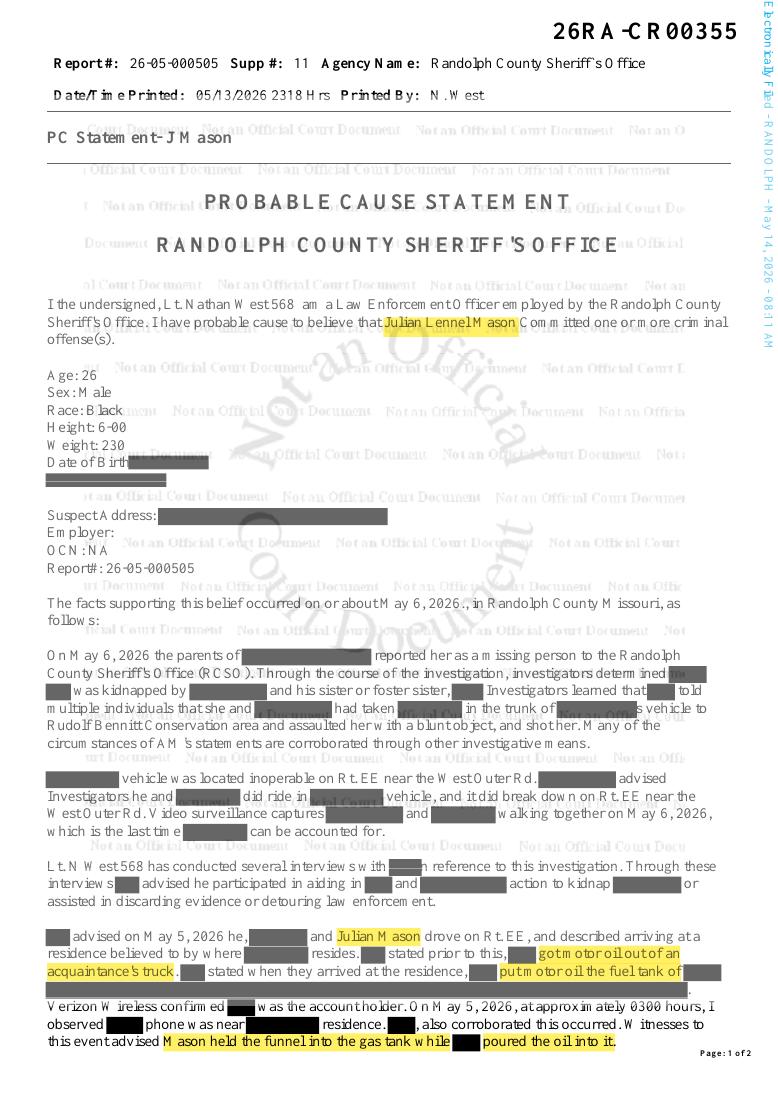 First page of the supplied Julian Mason statement