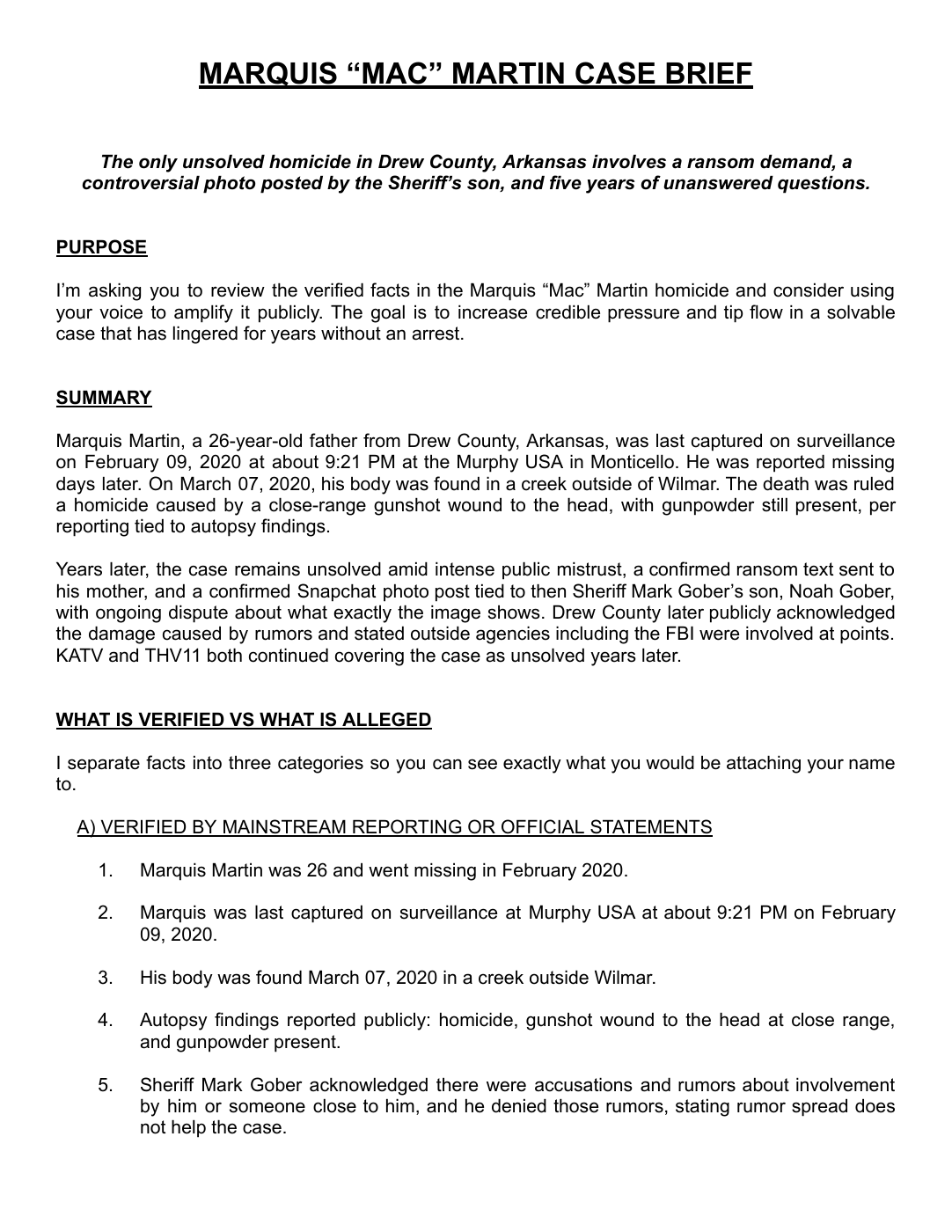 First page of Marquis Martin case brief.